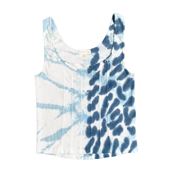 ❌ SOLD ❌ Gilded Intent Tie Dye Tank Top Blue White Square Neck Fitted Stitched - Picture 5 of 10
